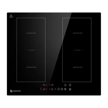 AMZCHEF CE-FS-I72S-FFDD06 Placa de inducción, 4 zonas, 7200W, control táctil, para empotrar, vitrocerámica negra