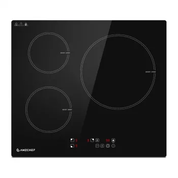 AMZCHEF CE-T-74IB3xyzf-CS Placa de inducción 3 zonas, 7400W, para empotrar, control táctil, vitrocerámica negra