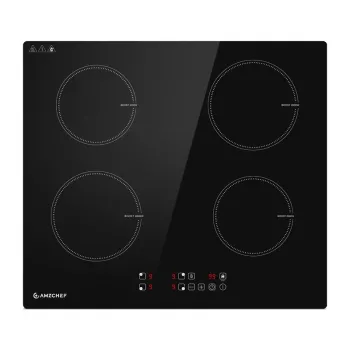 AMZCHEF CE-T-74IB4xyzf-CS Placa de inducción 4 zonas 7400W para empotrar con booster, temporizador, bloqueo infantil