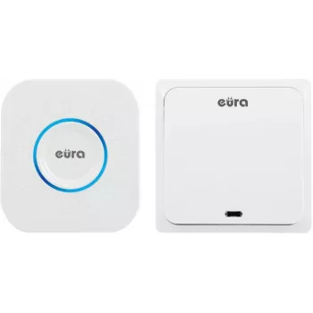 EURA WDP-82H2 Set de Timbre Inalámbrico, Emisor Cinético sin Batería, 36 Melodías, 100 m de Alcance, Blanco