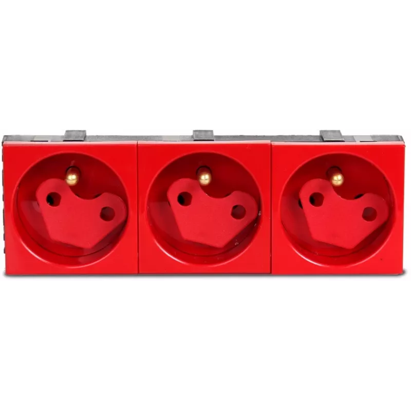 JAVEL Toma triple Schuko con protección infantil, 3 módulos, blanca, empotrable