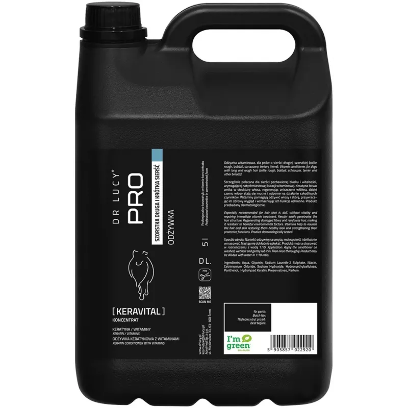DR LUCY PRO KERAVITAL 5L acondicionador con queratina y vitamina C para perros de pelo largo y áspero