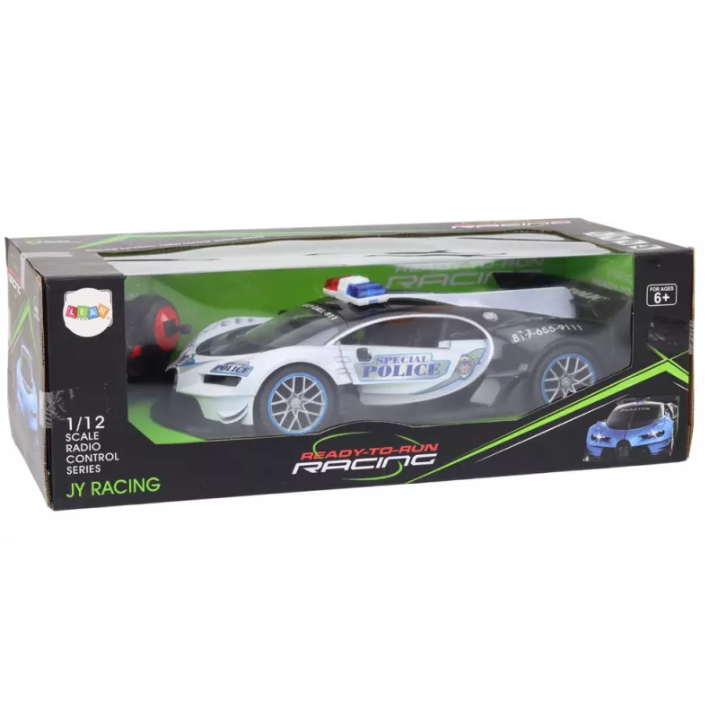 LEAN TOYS Coche de policía RC radiocontrol escala 1:12, blanco