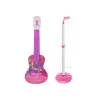 LEAN TOYS Set de soporte de guitarra eléctrica con micrófono, a pilas, rosa