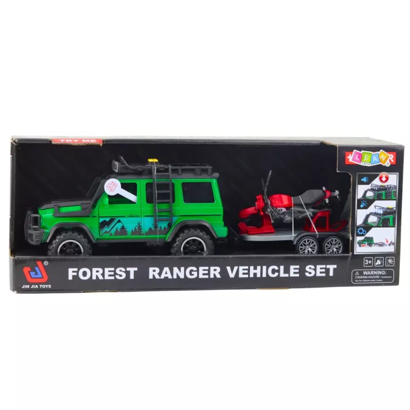 LEAN TOYS Set de vehículos todoterreno con grúa y moto, luz y sonido, verde