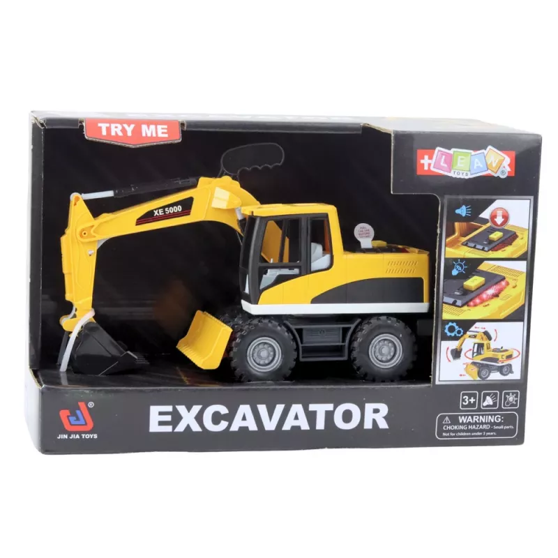LEAN TOYS Retroexcavadora bulldozer de construcción con cuchara giratoria móvil, cabina, luz y sonido