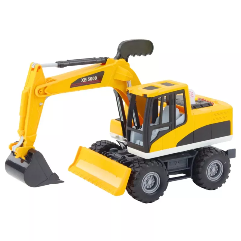 LEAN TOYS Retroexcavadora bulldozer de construcción con cuchara giratoria móvil, cabina, luz y sonido