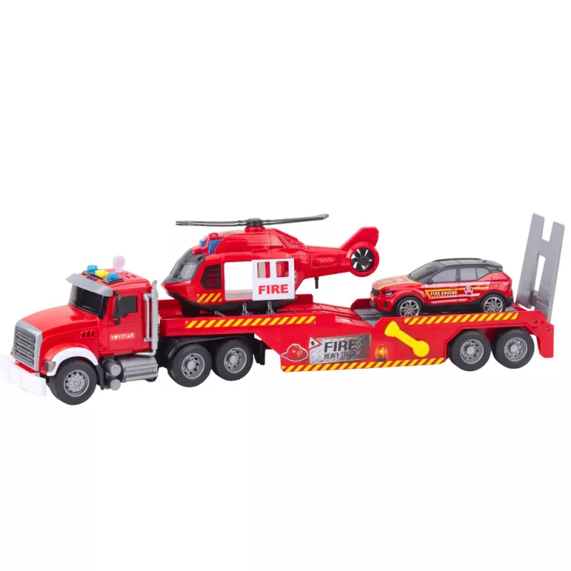 LEAN TOYS Coche de bomberos grúa helicóptero coche luces sonidos rojo