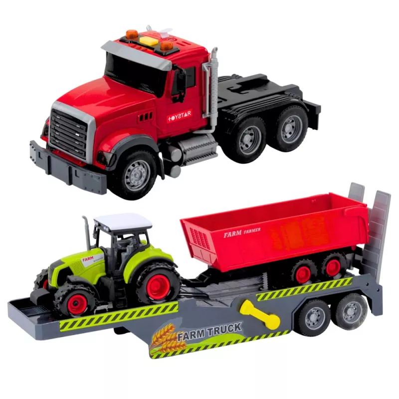 LEAN TOYS Set camión tractor con remolque luces y sonidos rojo