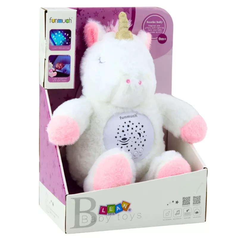 LEAN TOYS Peluche unicornio para dormir con proyector y sonido