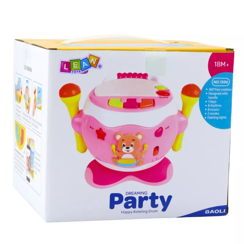 LEAN TOYS Tambor bebé musical interactivo luces sonidos rosa