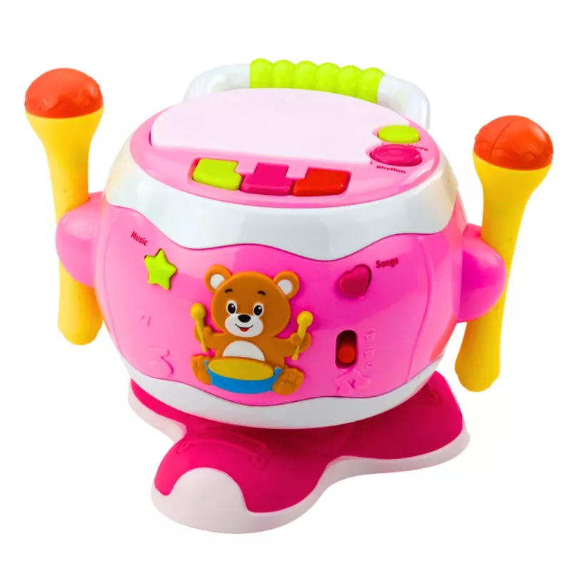 LEAN TOYS Tambor bebé musical interactivo luces sonidos rosa