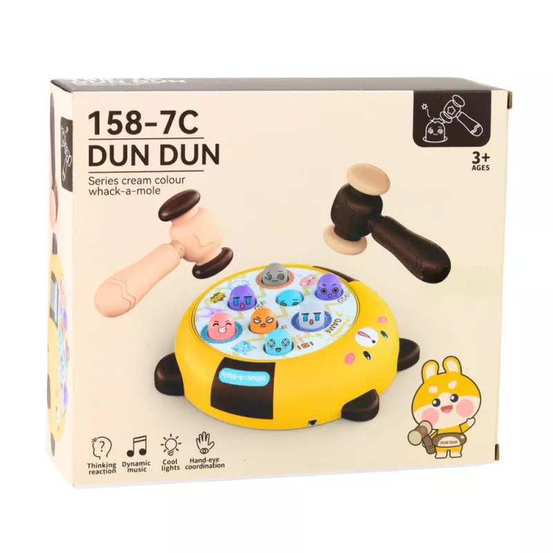 LEAN TOYS Juego de habilidad Whack-A-Mole con dos martillos, gatito amarillo marrón