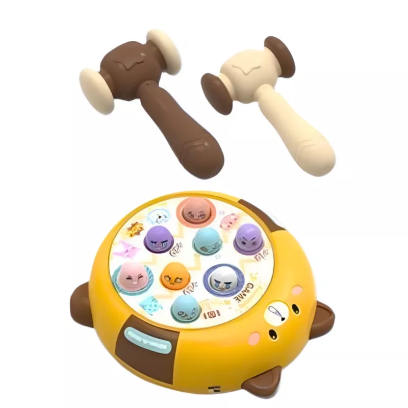 LEAN TOYS Juego de habilidad Whack-A-Mole con dos martillos, gatito amarillo marrón