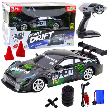 LEAN TOYS Coche drift RC negro verde 30km/h 1:16