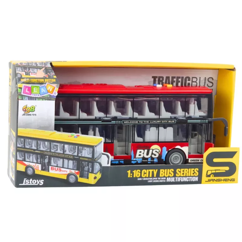 LEAN TOYS Autobús urbano de dos pisos 1:16 con tracción, luces y sonidos rojo