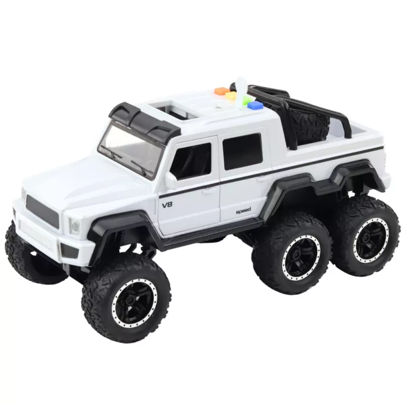LEAN TOYS Coche todoterreno con tracción por fricción, luces y sonidos blanco nácar 6x6 1:16