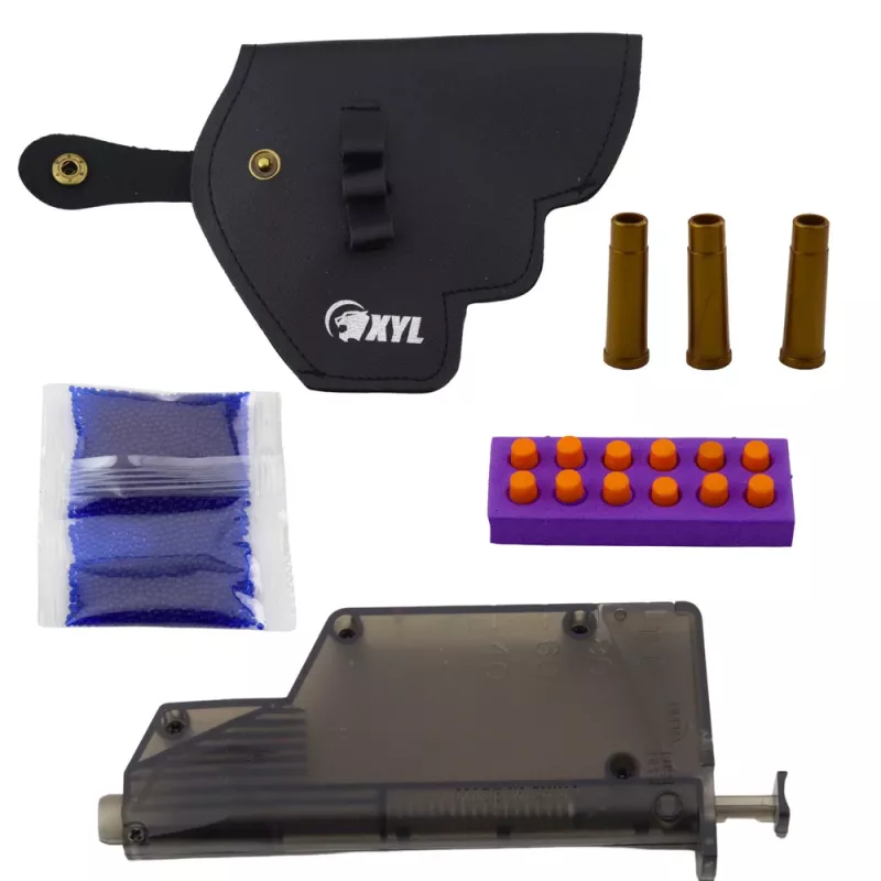 LEAN TOYS Revólver ZP-5 con cartuchos de espuma, bolas de agua hidrogel, escudo y funda