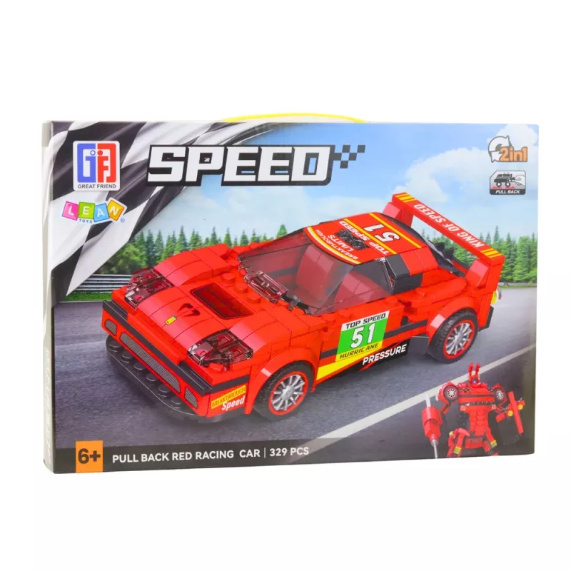 LEAN TOYS Bloques de construcción coche robot 2 en 1 rojo con tracción 329 piezas