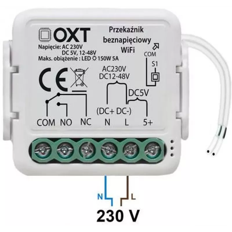 OXT T210DC Módulo de relé sin potencial mini smart Wi-Fi 1 canal 10A AC 230V DC 5V 12-48V Tuya Smart Life