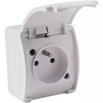 VIPLAST KOALA Toma de corriente individual de superficie con contacto de protección y tapa abatible, blanca, IP44 161-01