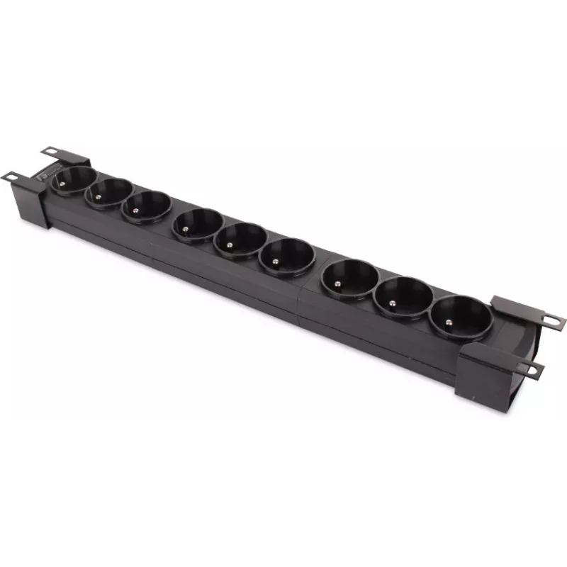 Getfort GF-9R30/FR regleta de enchufes para rack 9 tomas 1U con enchufes franceses, cable de 3 m, 16A, negro