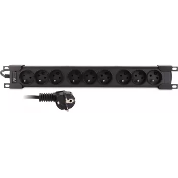 Getfort GF-9R30/FR regleta de enchufes para rack 9 tomas 1U con enchufes franceses, cable de 3 m, 16A, negro