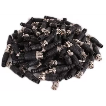 Conector BNC macho para cable coaxial RG-59, 75 ohmios, conexión por tornillo, carcasa de plástico, negro, 100 uds.
