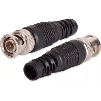 Conector BNC macho para cable coaxial RG-59, 75 ohmios, conexión por tornillo, carcasa de plástico, negro, 100 uds.