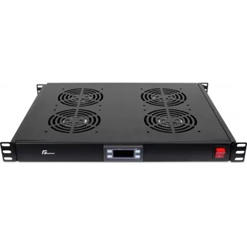 GETFORT GF-FAN4TR Panel para rack 1U con 4 ventiladores termostáticos, 230V, Negro