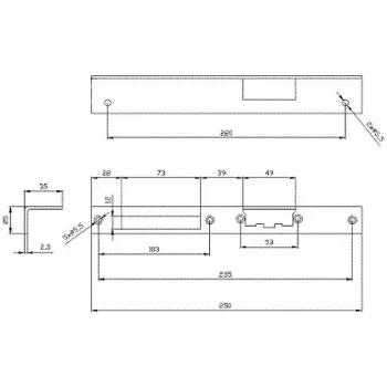 ELEKTRA-PLUS escudo de puerta angular largo para mano derecha, marrón, 240x40 mm, acero, pintado, para cerradura de perfil europeo, montaje en superficie, puerta interior, serie 2423