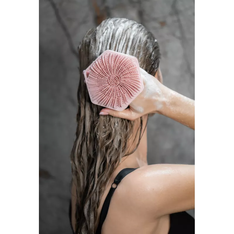 GLOV Bubble Burst Exfoliador y masajeador de silicona 3 en 1 para cuerpo, cuero cabelludo y espalda - Rosa