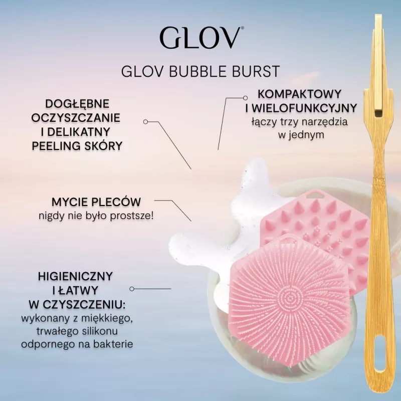 GLOV Bubble Burst Exfoliador y masajeador de silicona 3 en 1 para cuerpo, cuero cabelludo y espalda - Rosa