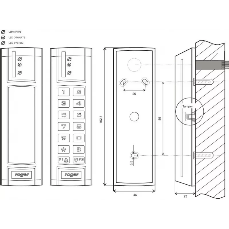 ROGER PR312EM-BK controlador de acceso con lector de proximidad EM 125 kHz