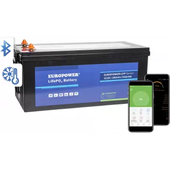 EUROPOWER LFP 12.8V 280Ah batería LiFePO4 con Bluetooth y manta térmica