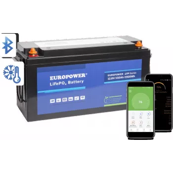 EUROPOWER LFP 12/150/E/B/HT/SH batería LiFePO4 12,8V 150Ah Bluetooth manta térmica