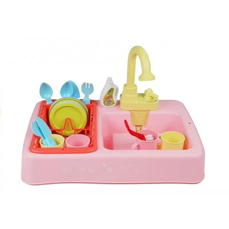 LEAN TOYS lavabo de colores con grifo y lavavajillas con accesorios