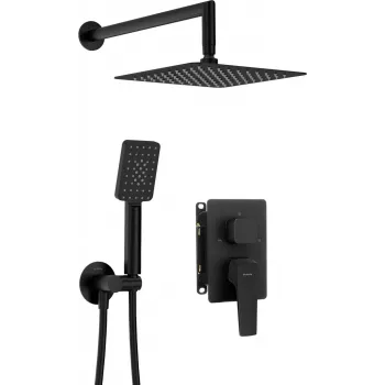 DEANTE Conjunto de ducha empotrado con caja mezcladora, serie Omnires Y, negro mate, ducha de lluvia Ø250 mm