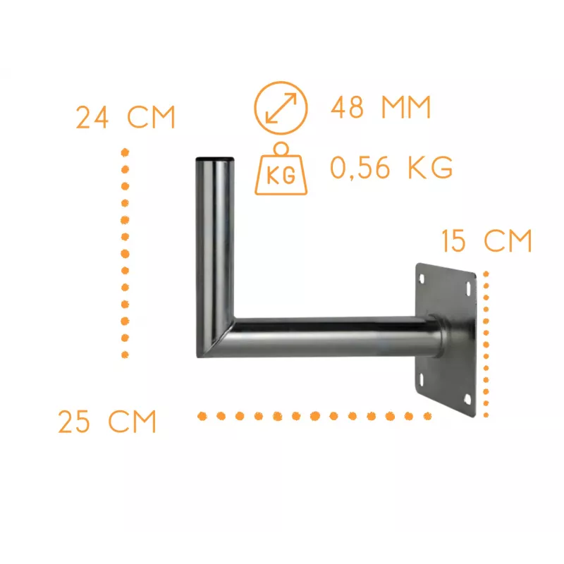 CORAB USL-48/250AL Soporte de pared angular para mástil de 48mm, saliente 250mm, aluminio, plateado