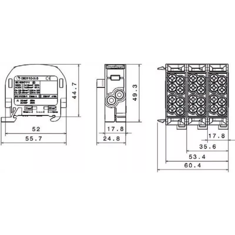 SIMET SCB 25 Bloque de distribución derivación Al/Cu 80-110 SIMBLOCK, verde 81501005