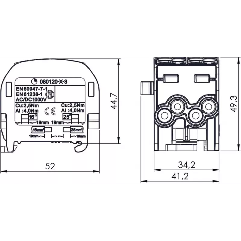SIMET SCB 25-2 bloque de distribución de derivación Al/Cu, azul, 81505003