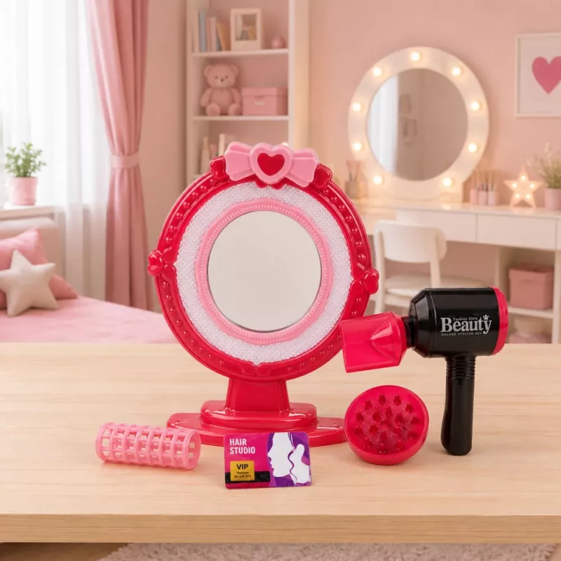 LEAN TOYS Set de peluquería con secador, espejo, luces, sonidos y accesorios