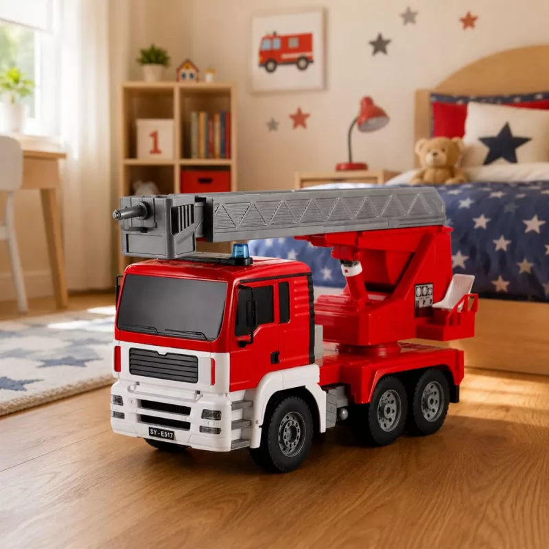 LEAN TOYS Camión de bomberos con brazo giratorio 660°, radiocontrol RC 1:20