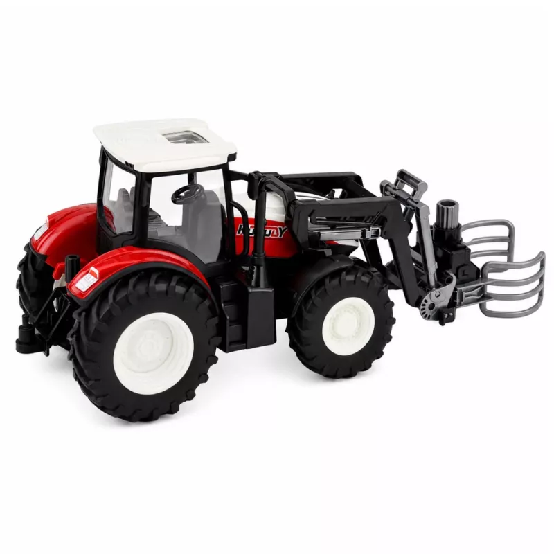 LEAN TOYS RC Tractor agrícola rojo con mando a distancia y pinza para balas 1:24