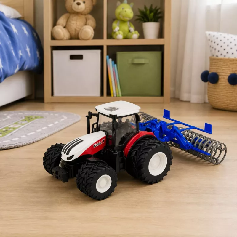 LEAN TOYS Tractor con mando a distancia y rodillo RC luces rojo 1:24