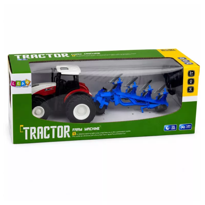 LEAN TOYS Tractor RC con mando a distancia y arado doble rojo 1:24