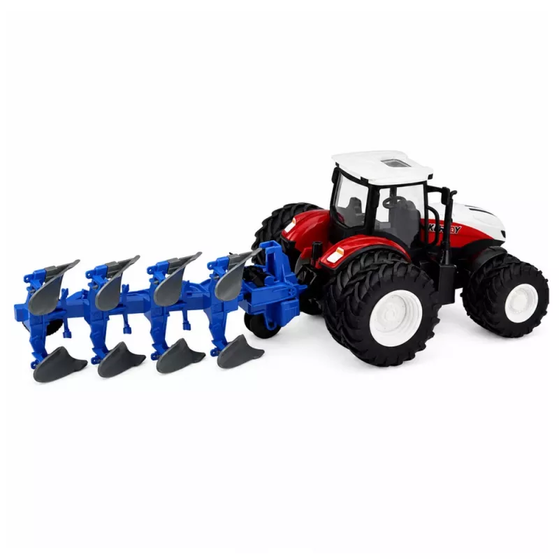 LEAN TOYS Tractor RC con mando a distancia y arado doble rojo 1:24