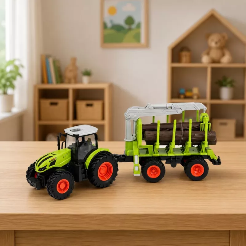 LEAN TOYS Tractor teledirigido RC con remolque forestal y pinza para madera 1:24