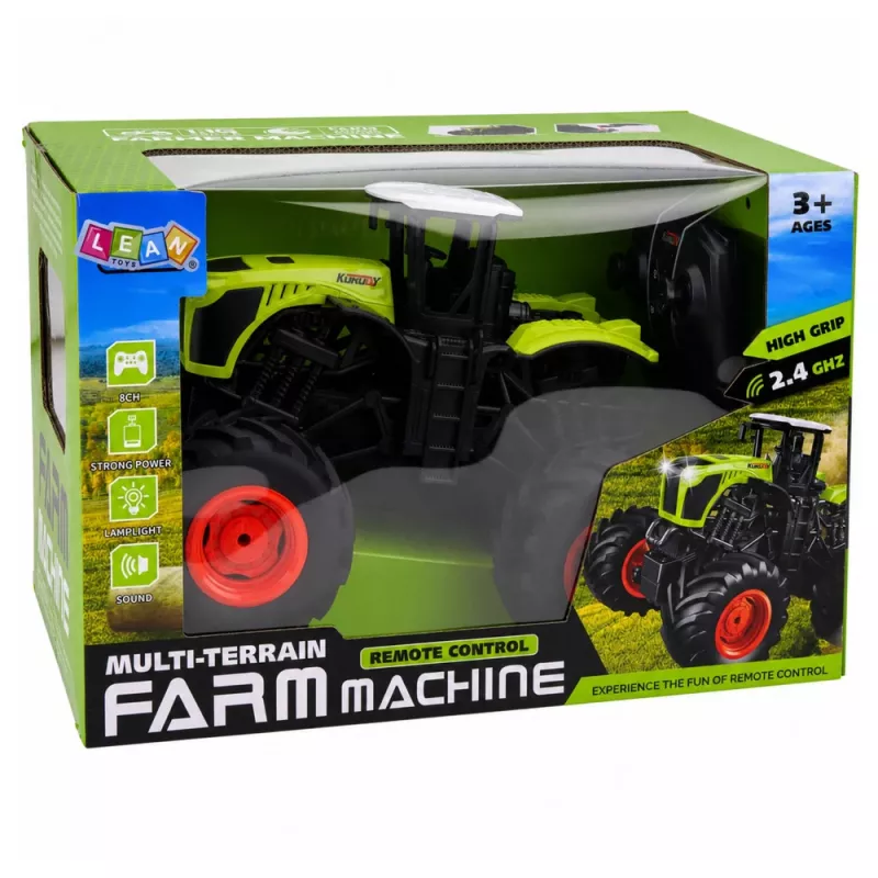 LEAN TOYS Tractor agrícola RC teledirigido alto con luces y sonidos verde 1:16