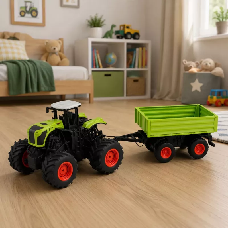 LEAN TOYS Tractor agrícola alto con remolque basculante, teledirigido, RC 1:16